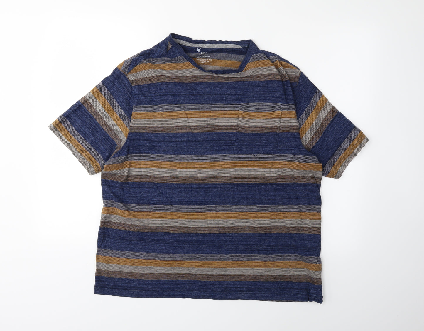 Marks and Spencer Mens Blue Striped   T-Shirt Size L