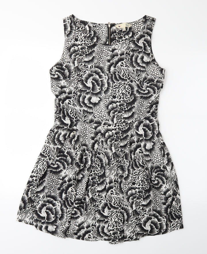 Yumi Womens Black Floral Fit & Flare Size 12