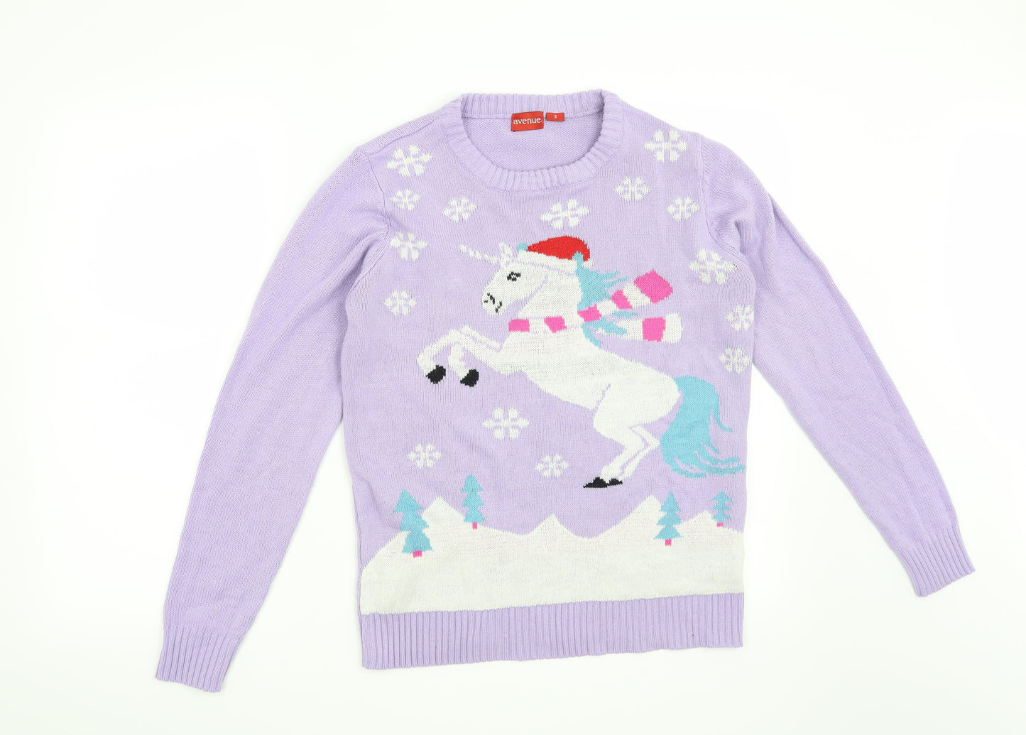 Avenue Womens Purple   Pullover Jumper Size S  - Christmas Unicorn