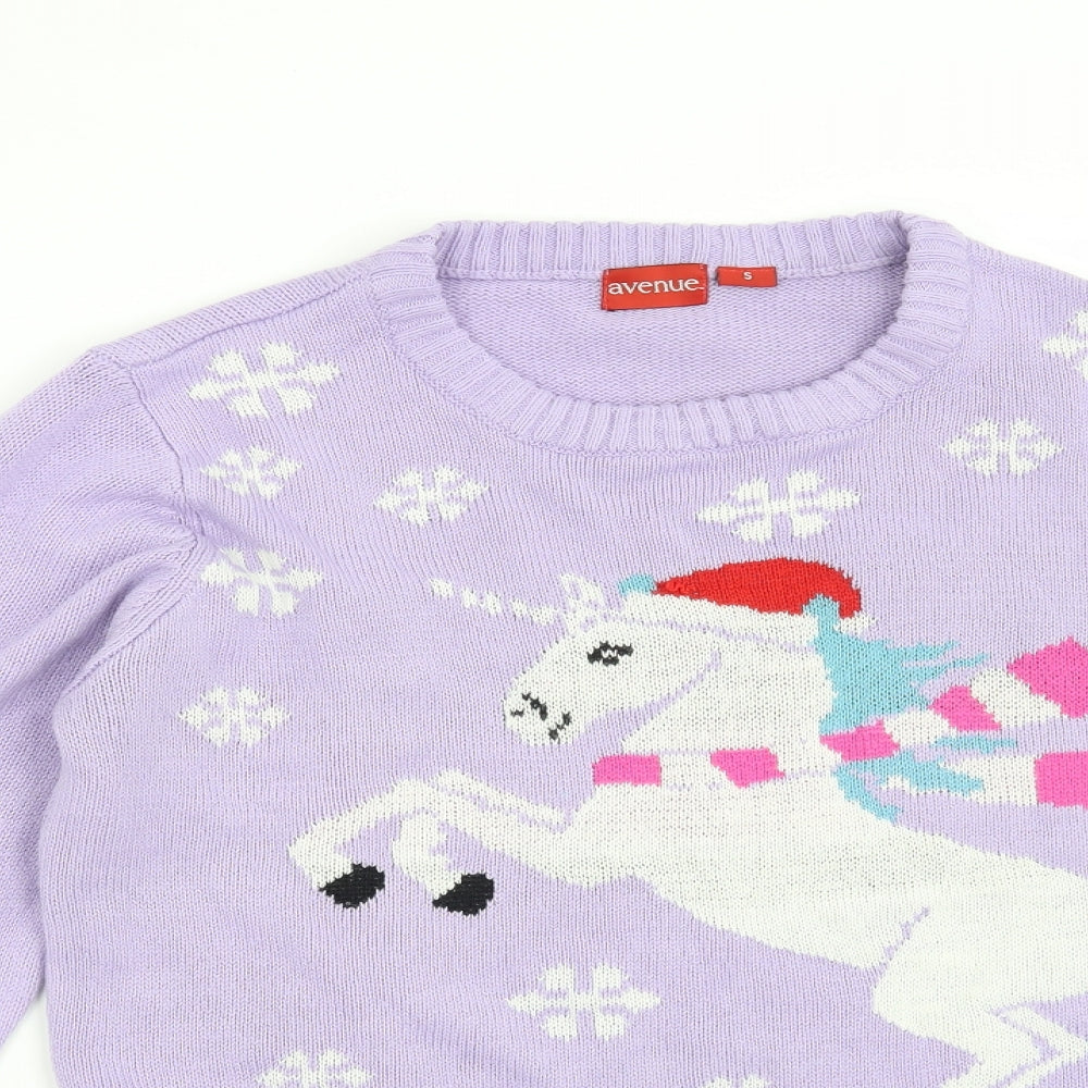 Avenue Womens Purple   Pullover Jumper Size S  - Christmas Unicorn