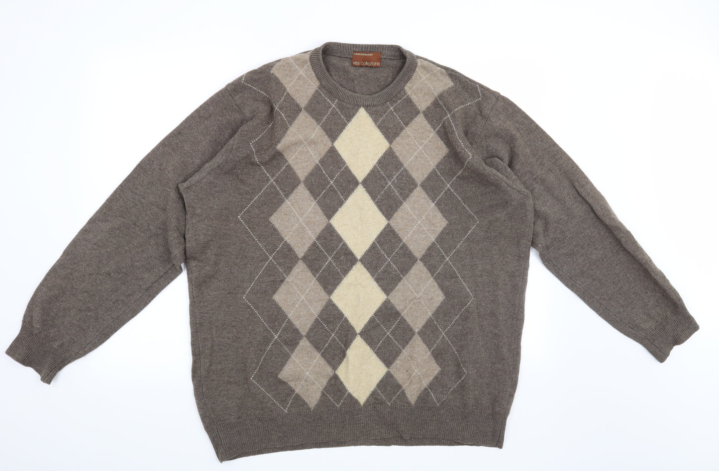Marks and Spencer Mens Brown Check  Pullover Jumper Size L
