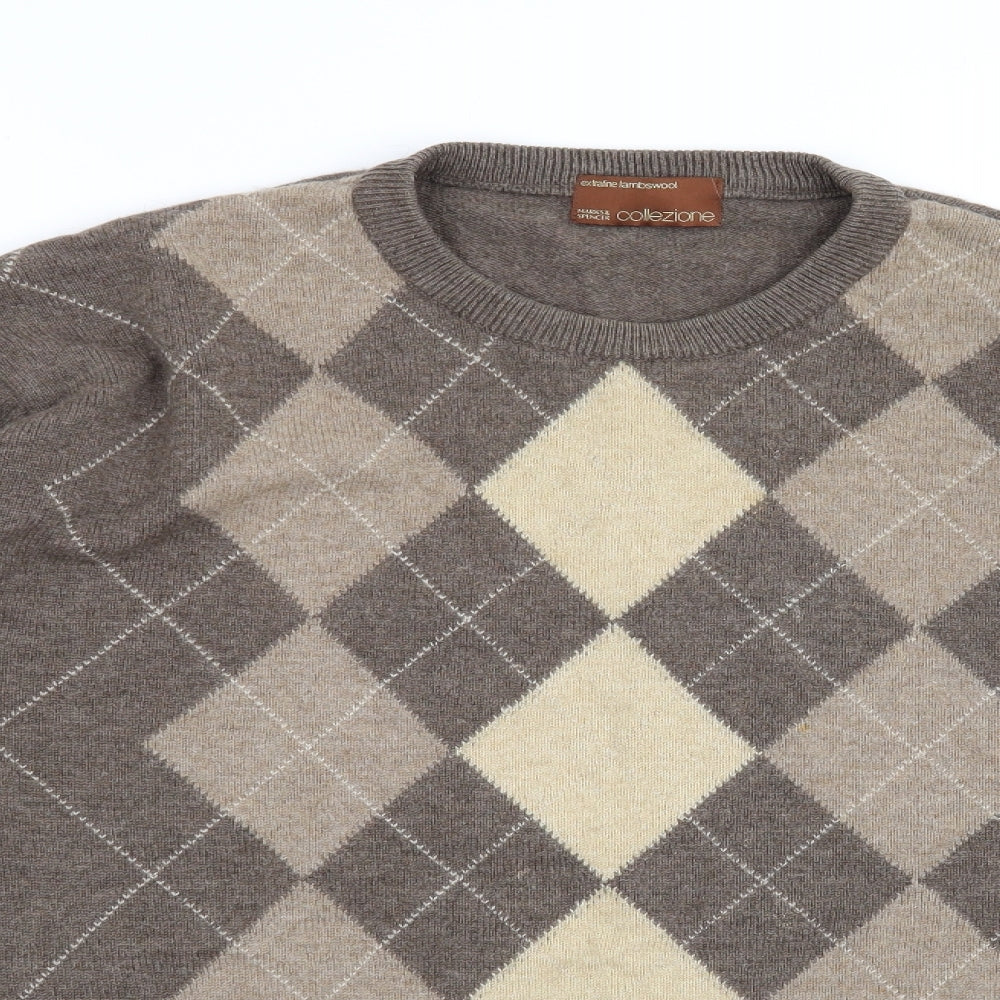 Marks and Spencer Mens Brown Check  Pullover Jumper Size L