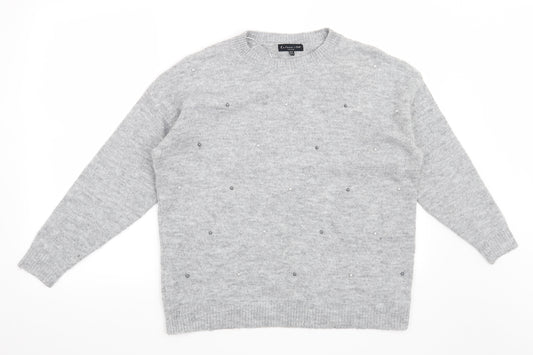 Front view of F&F women’s grey jumper, size UK 10