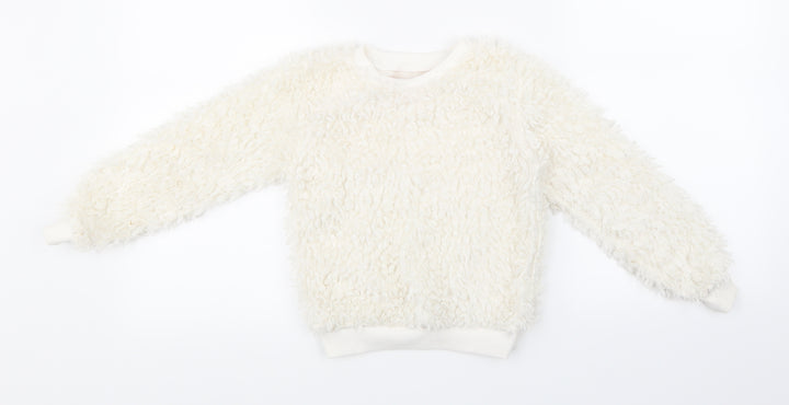 Preworn Girls White   Pullover Sweatshirt Size 5-6 Years