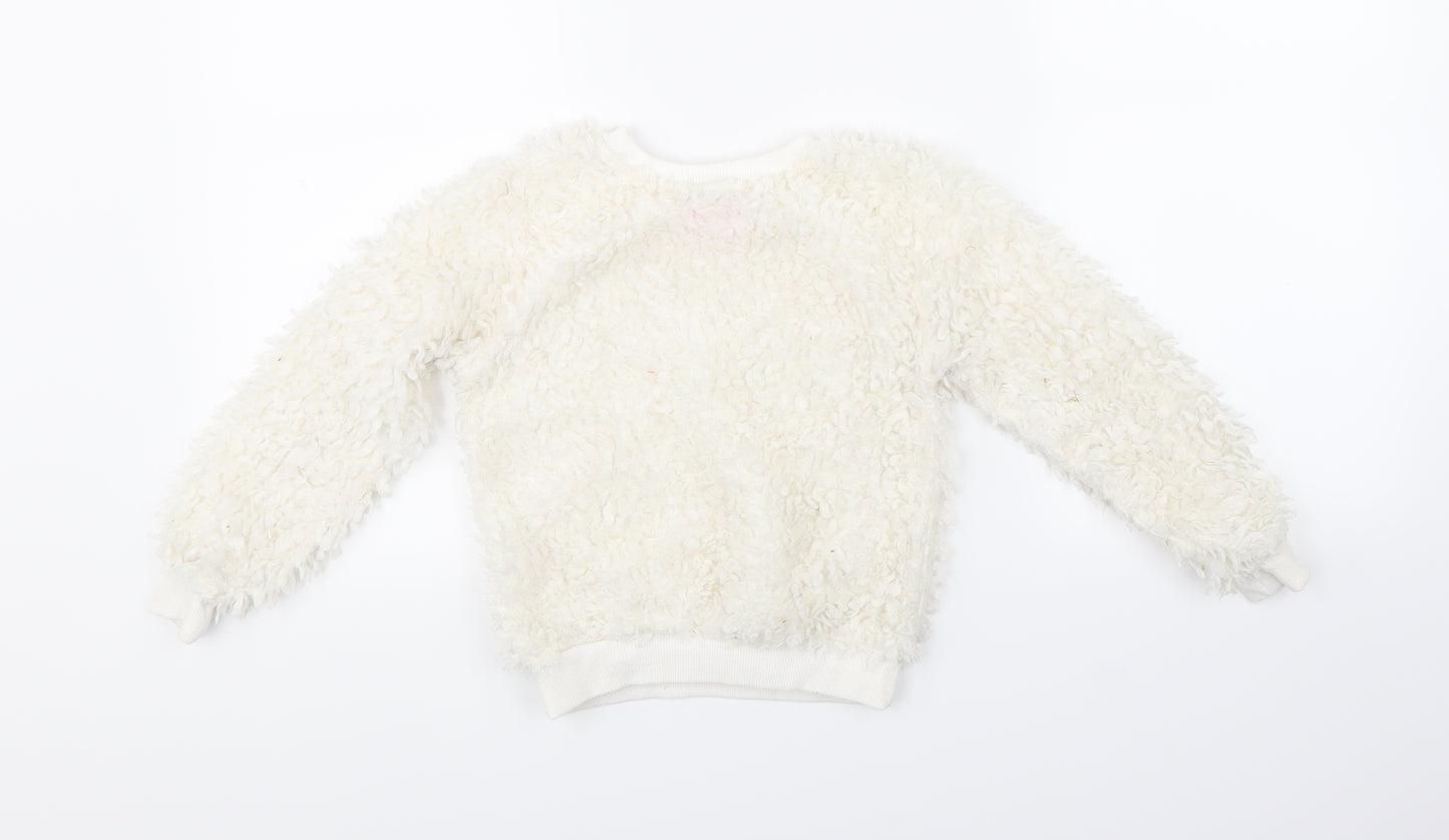Preworn Girls White   Pullover Sweatshirt Size 5-6 Years