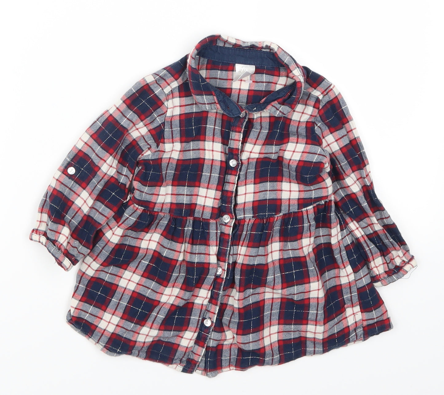 H&M Girls Red Check  Shirt Dress  Size 6-9 Months