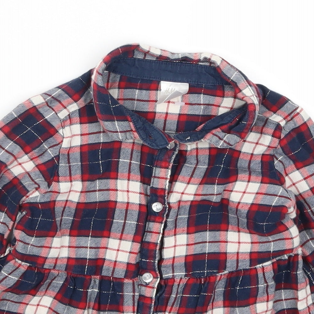 H&M Girls Red Check  Shirt Dress  Size 6-9 Months