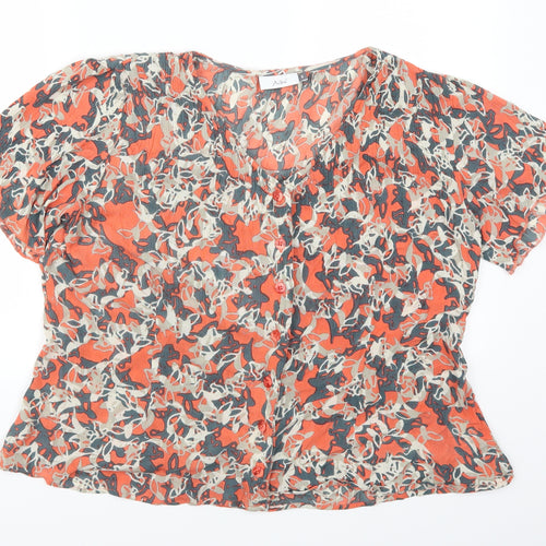 Adini Womens Orange Geometric  Basic Button-Up Size S