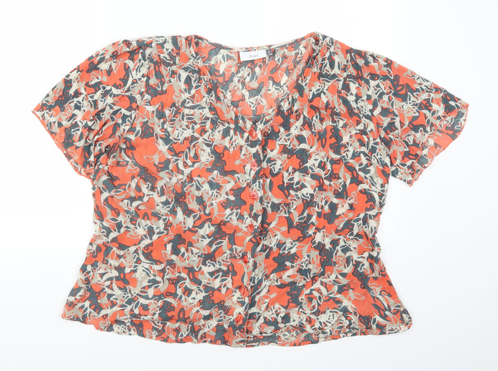 Adini Womens Orange Geometric Basic Button-Up Size S
