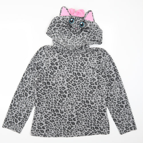George Girls Grey Animal Print  Top Pyjama Top Size 12 Years  - Cat Hood