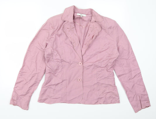 Front view of Klass women’s pink floral jacket, size UK 14