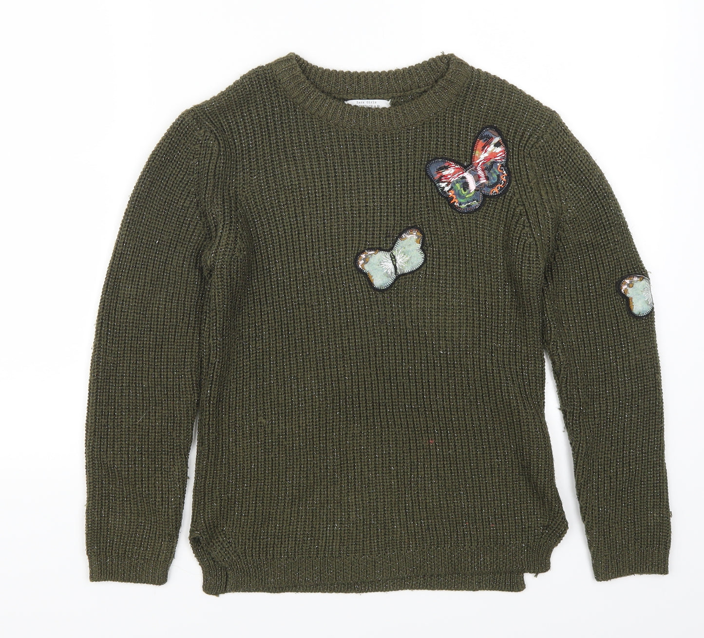Zara Girls Green   Pullover Jumper Size 9-10 Years  - Butterfies
