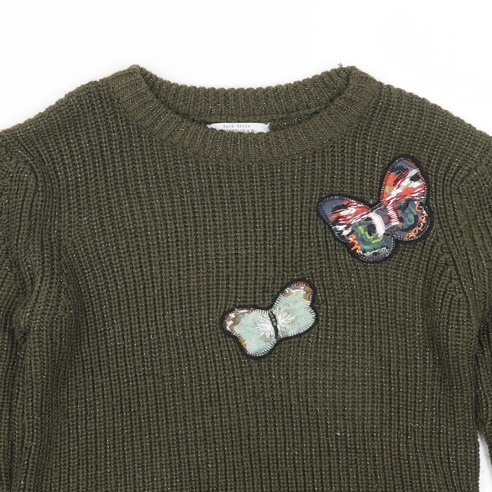 Zara Girls Green   Pullover Jumper Size 9-10 Years  - Butterfies