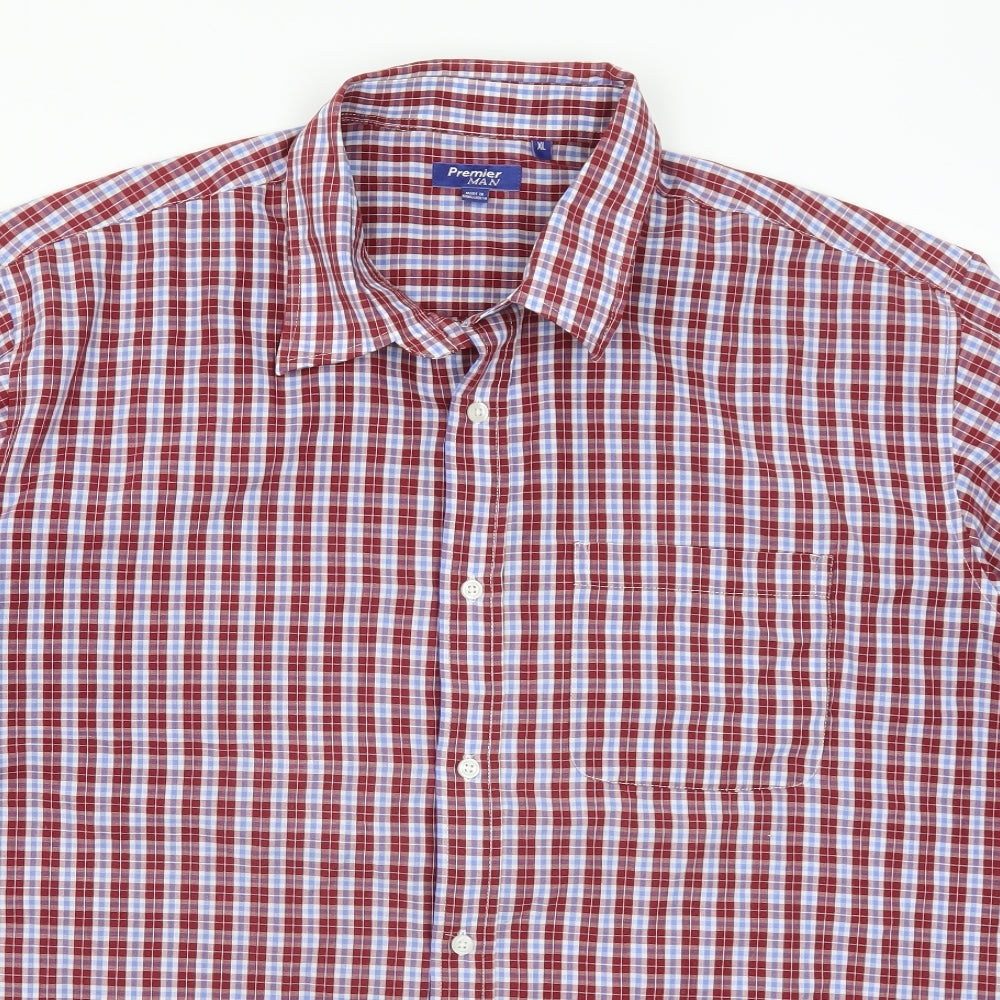 Premier Man Mens Red Check   Button-Up Size XL
