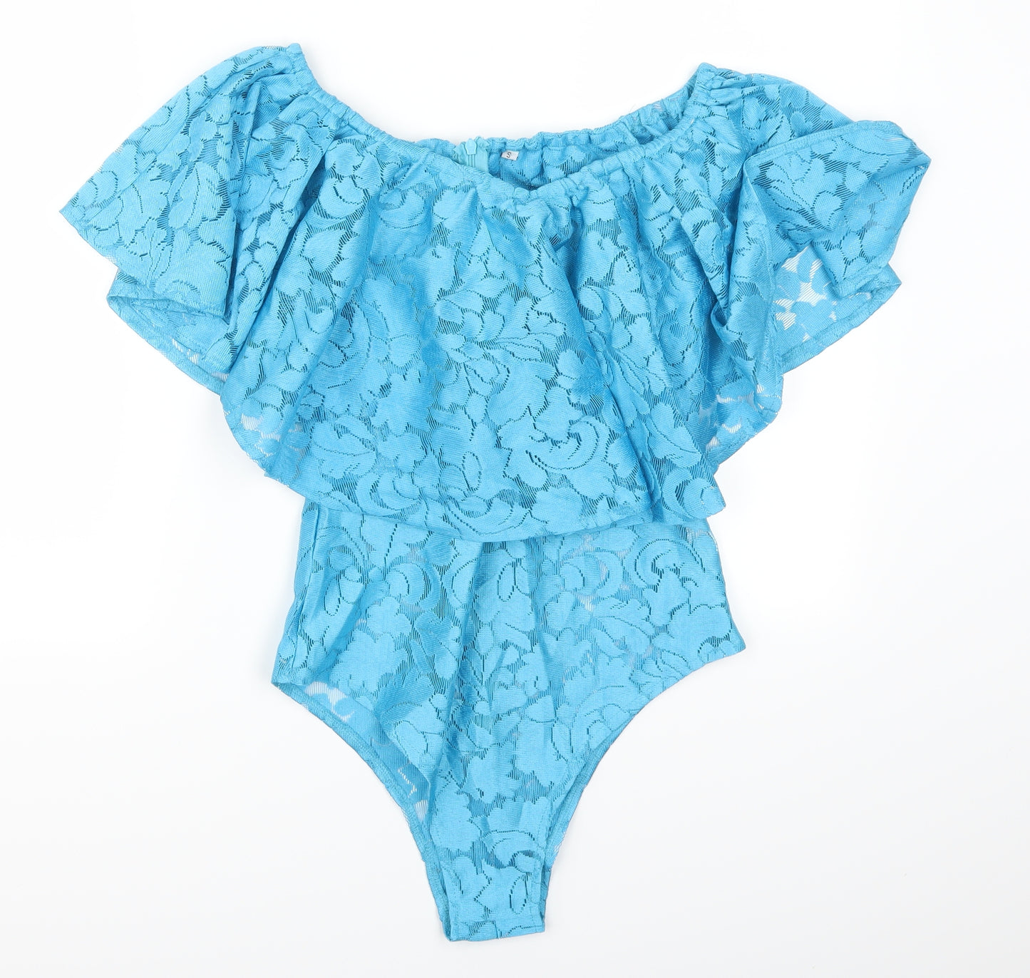Preworn Womens Blue Floral Lace Basic T-Shirt Size S  - Body Suit
