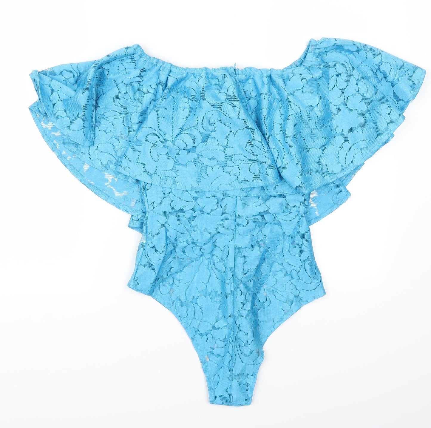 Preworn Womens Blue Floral Lace Basic T-Shirt Size S  - Body Suit
