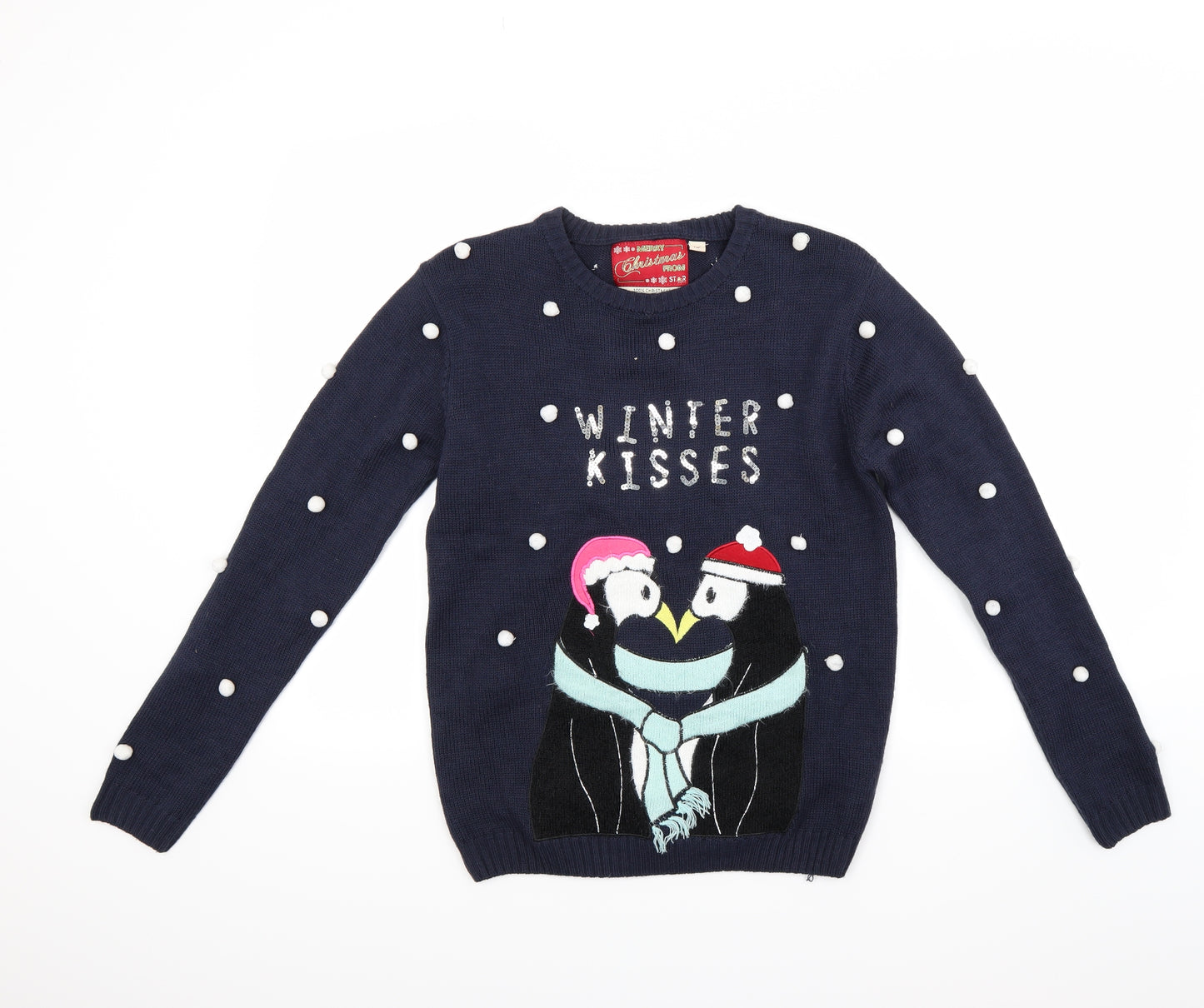 Star Womens Blue Polka Dot  Pullover Jumper Size 12  - Christmas  Jumper