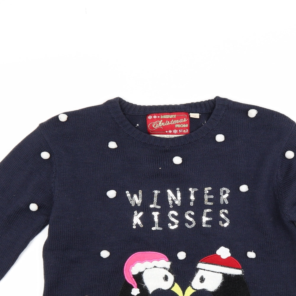 Star Womens Blue Polka Dot  Pullover Jumper Size 12  - Christmas  Jumper