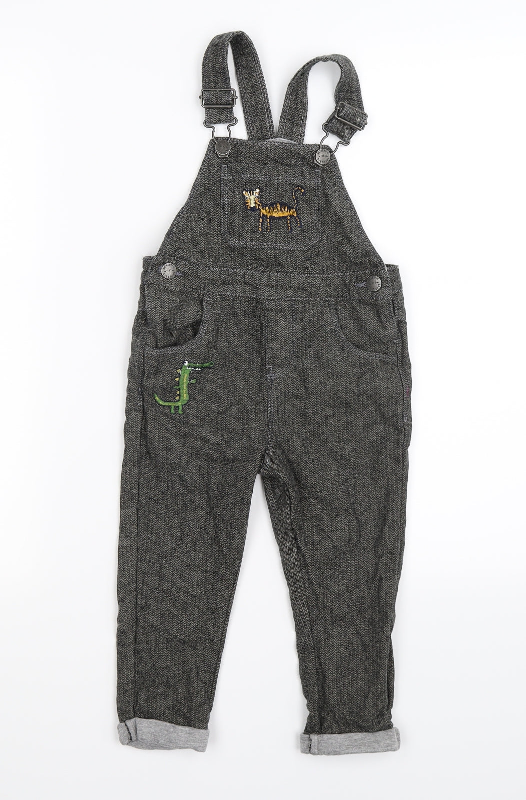 NEXT Girls Grey Herringbone  Dungaree One-Piece Size 2-3 Years