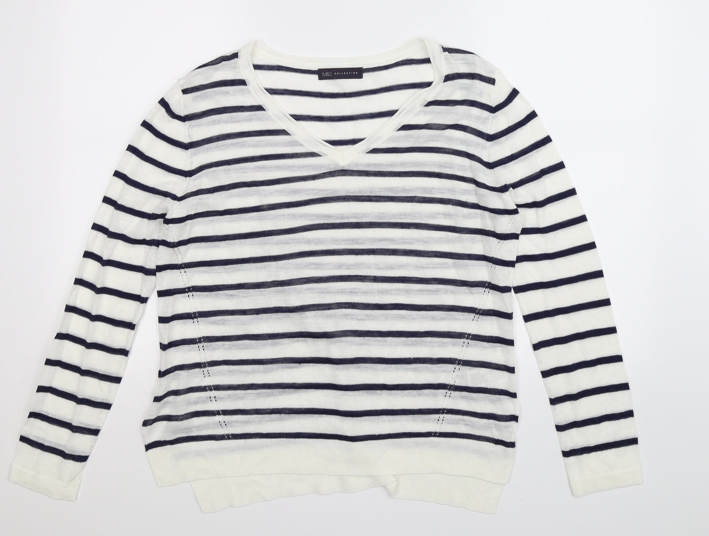 Marks and Spencer Womens White Striped Knit Pullover Jumper Size 16