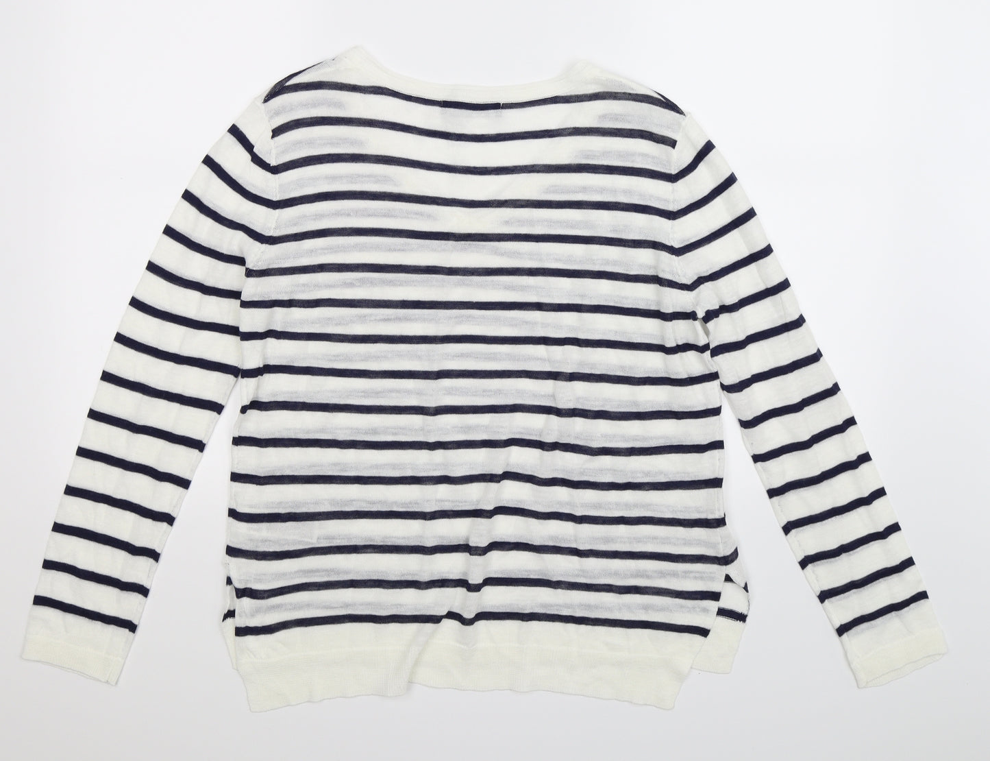 Marks and Spencer Womens White Striped Knit Pullover Jumper Size 16