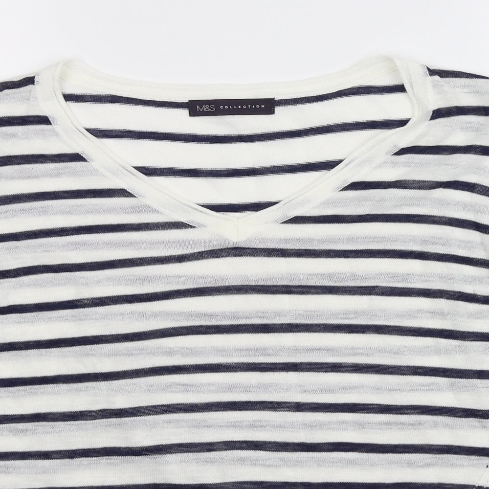 Marks and Spencer Womens White Striped Knit Pullover Jumper Size 16