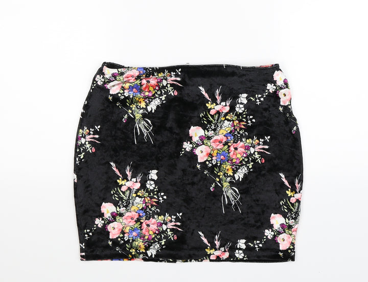Preworn Womens Black Floral  Mini Skirt Size 6