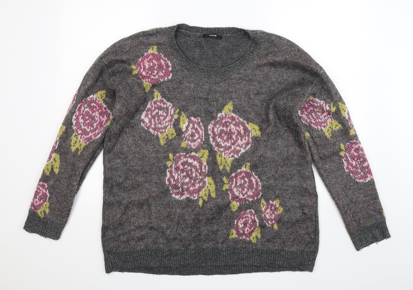 George Womens Grey Floral Knit Pullover Jumper Size 18