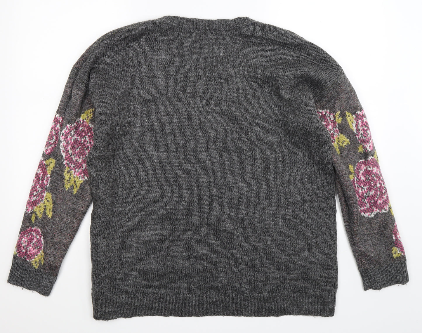 George Womens Grey Floral Knit Pullover Jumper Size 18