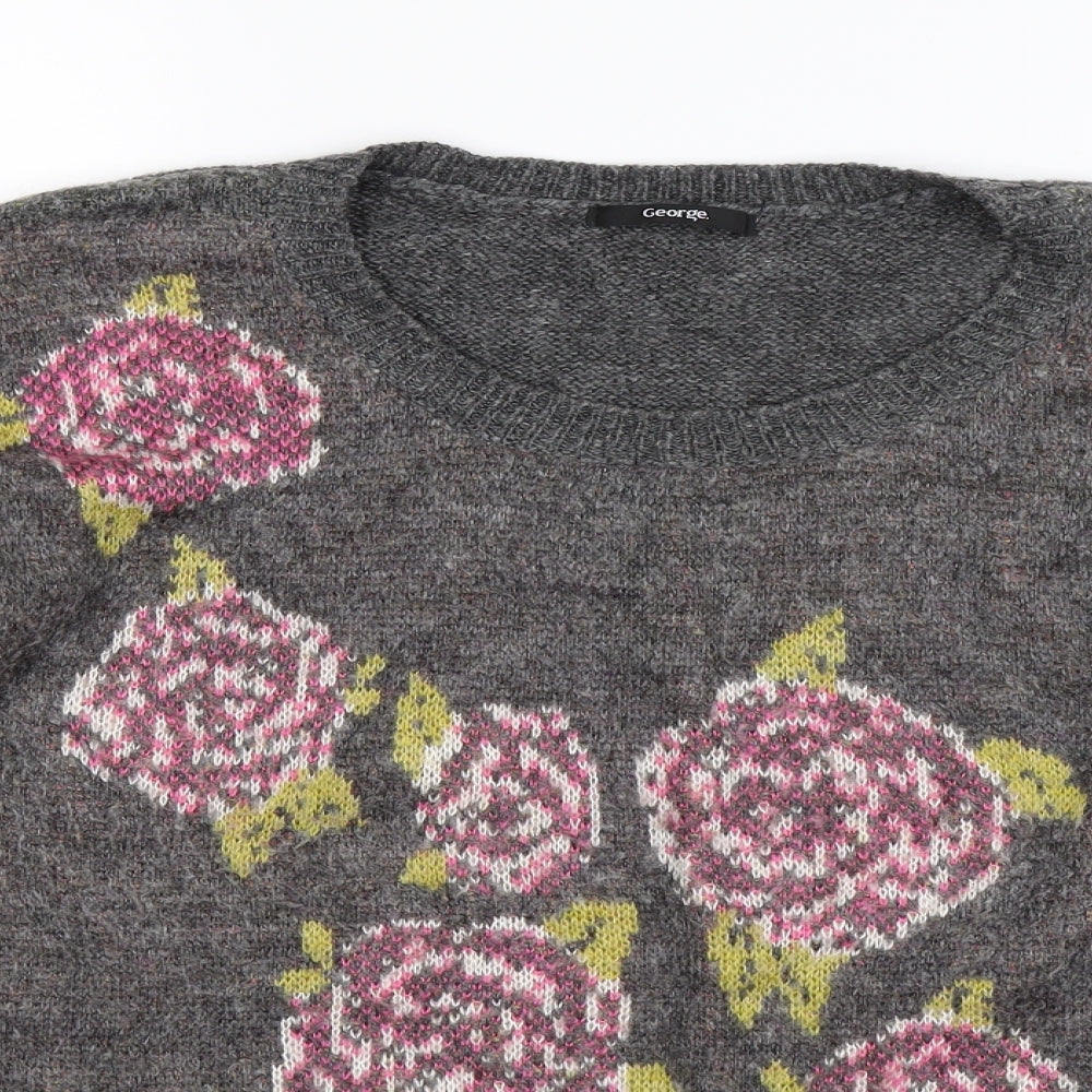 George Womens Grey Floral Knit Pullover Jumper Size 18