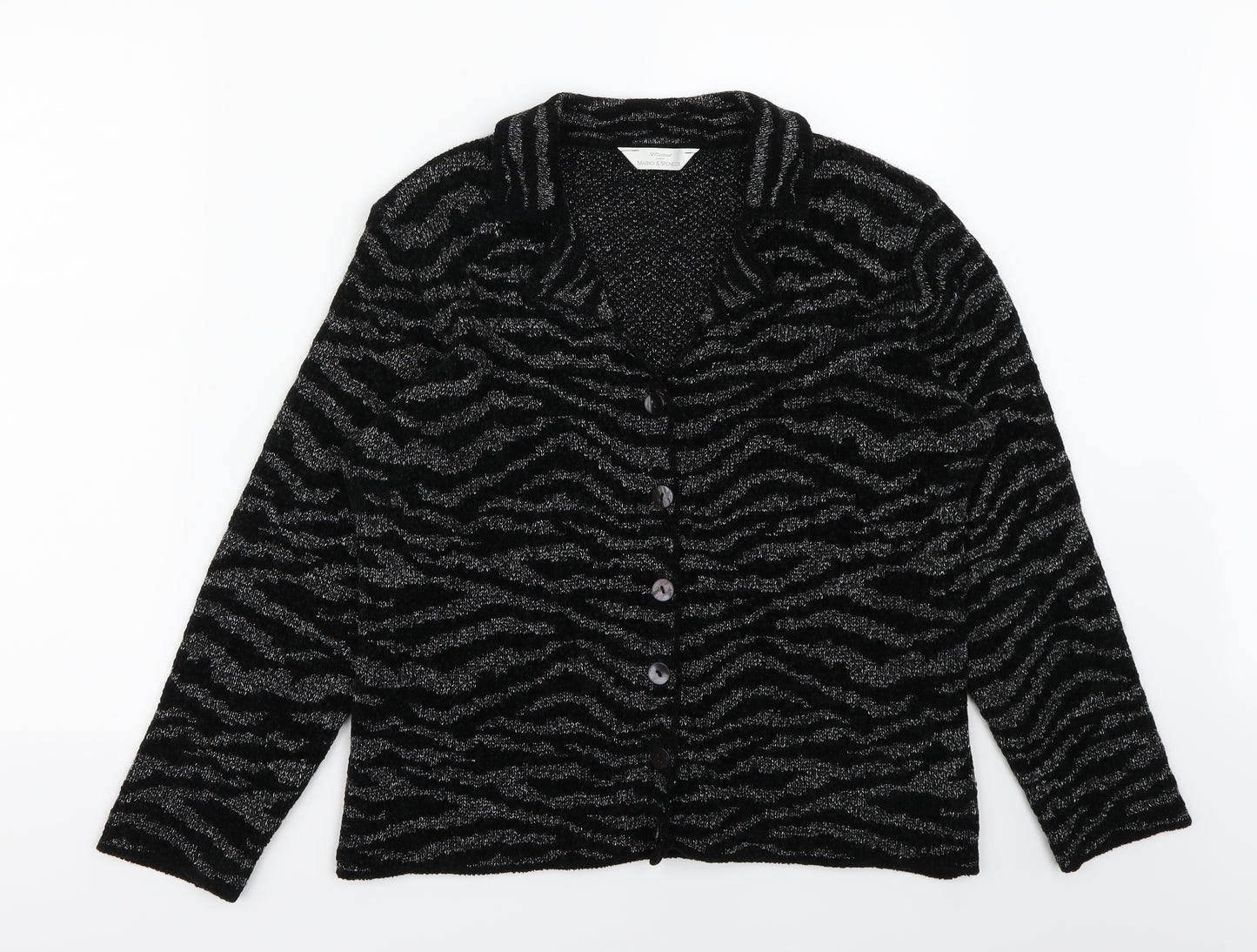 Marks and Spencer Womens Black Striped  Cardigan Jumper Size 14