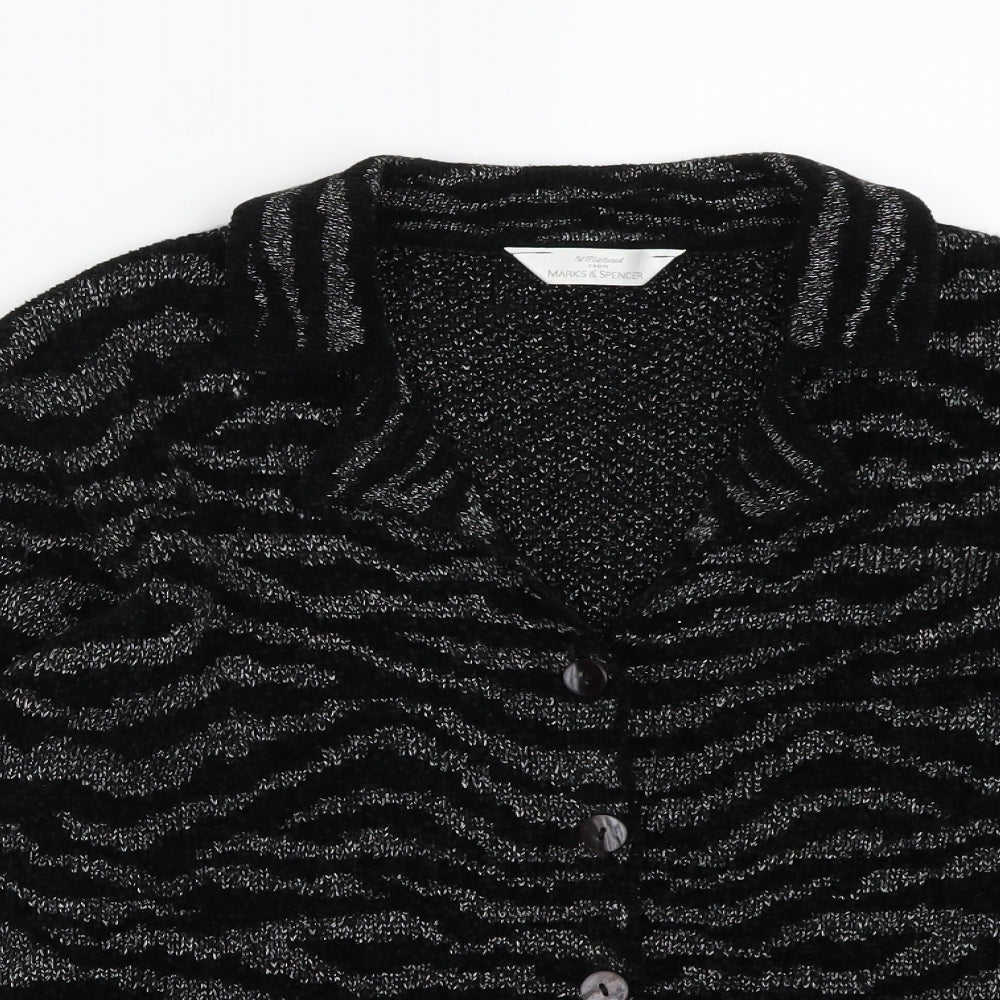 Marks and Spencer Womens Black Striped  Cardigan Jumper Size 14