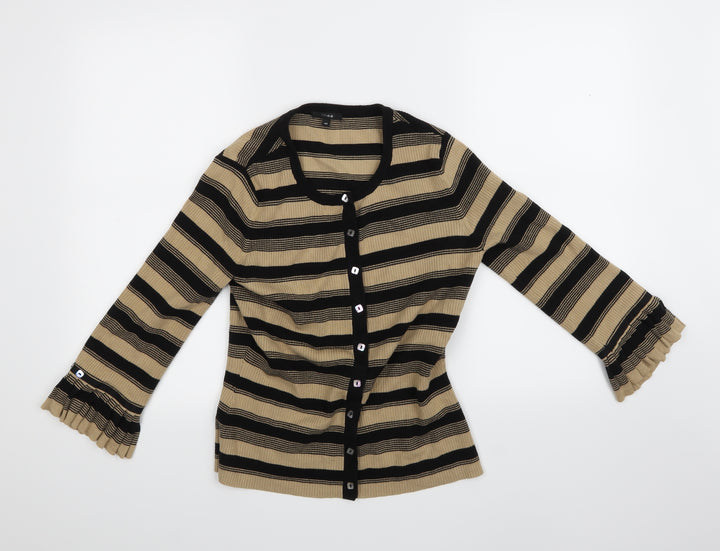 Linea Womens Beige Striped Cardigan Jumper Size 10