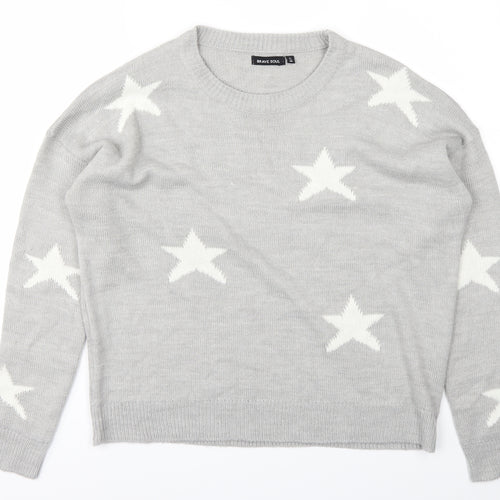 Brave Soul Womens Grey  Knit Pullover Jumper Size 12  - Stars