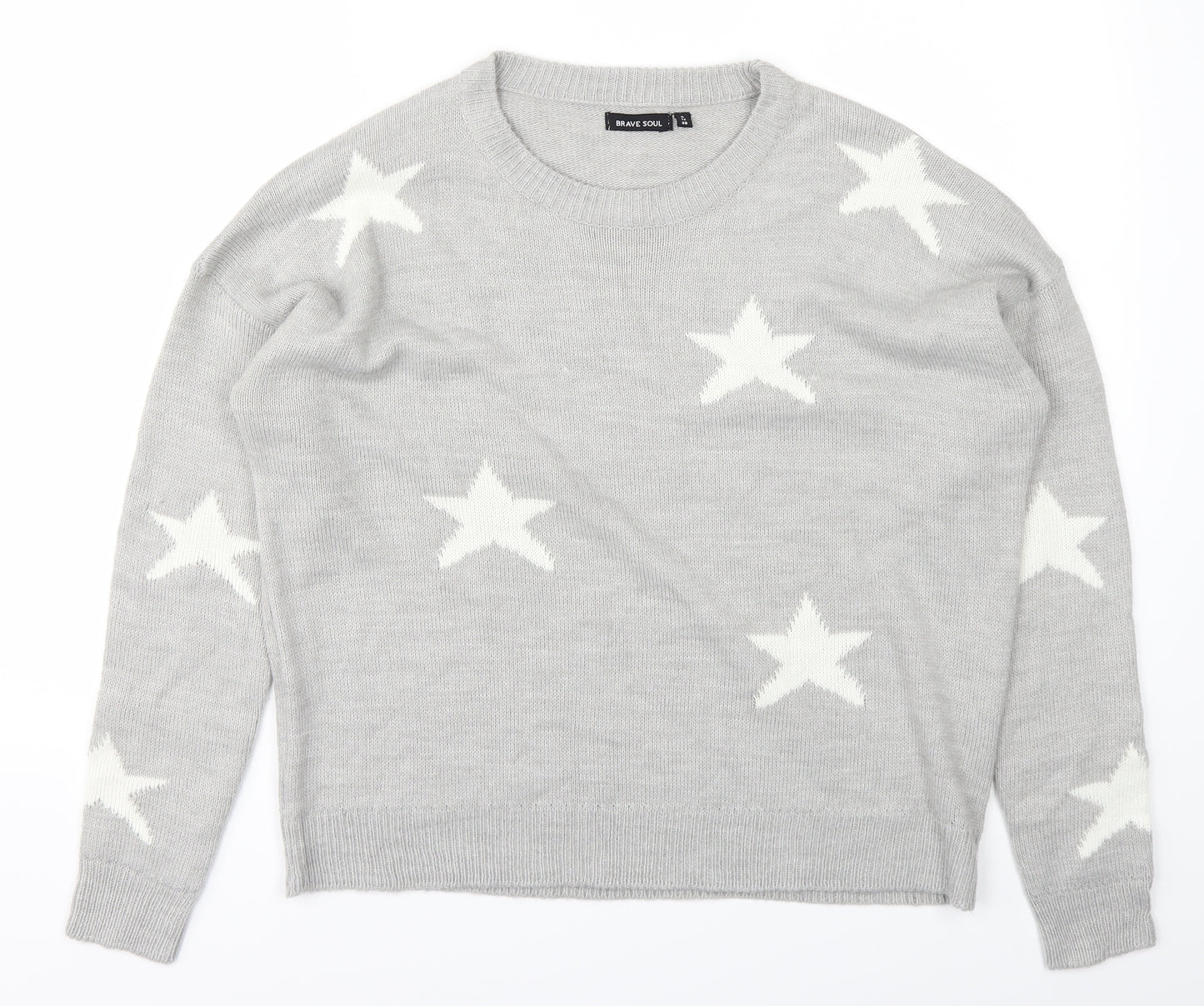 Brave Soul Womens Grey  Knit Pullover Jumper Size 12  - Stars