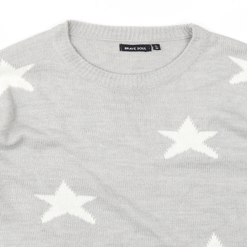 Brave Soul Womens Grey  Knit Pullover Jumper Size 12  - Stars