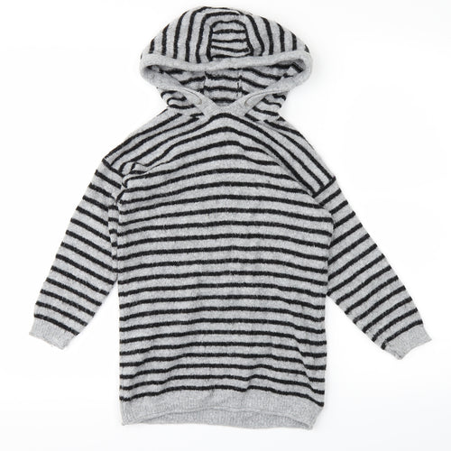 NEXT Boys Grey Striped  Pullover Hoodie Size 5 Years