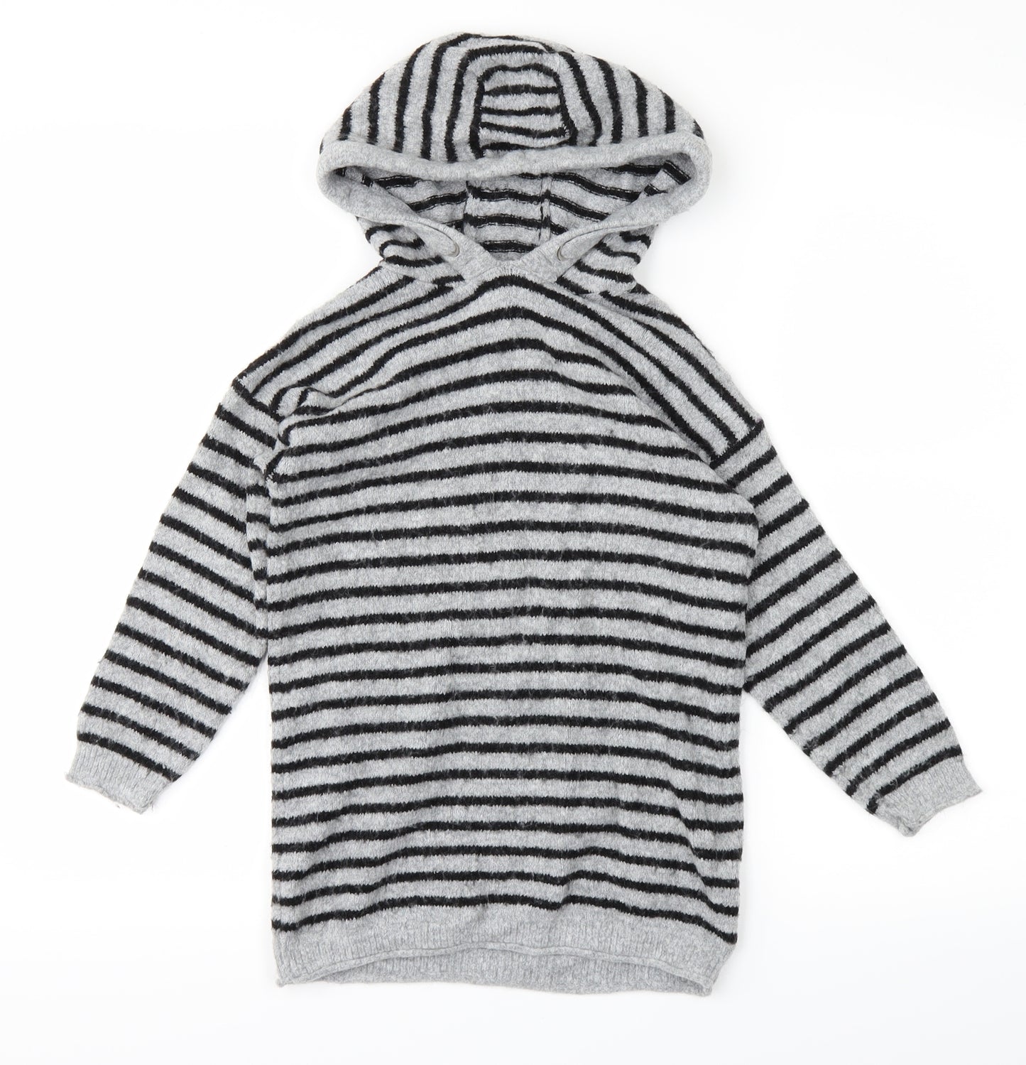 NEXT Boys Grey Striped  Pullover Hoodie Size 5 Years