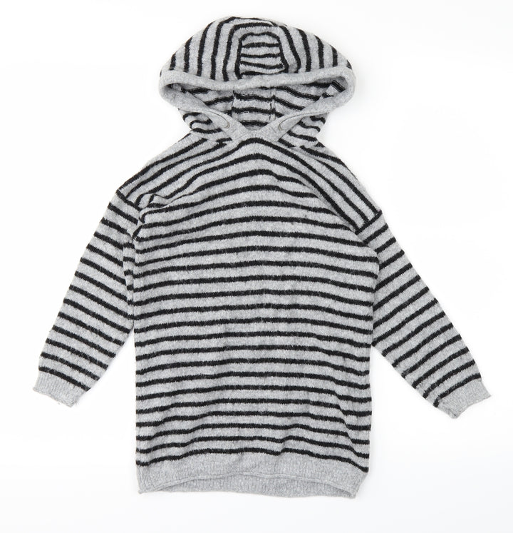 NEXT Boys Grey Striped  Pullover Hoodie Size 5 Years