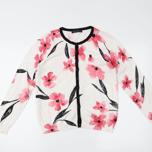 M&S Womens White Floral  Cardigan Jumper Size 14