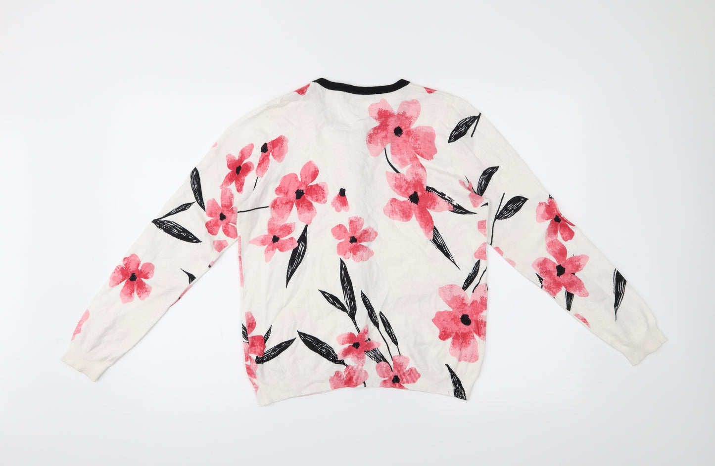 M&S Womens White Floral  Cardigan Jumper Size 14