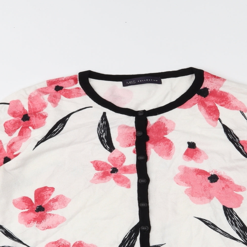 M&S Womens White Floral  Cardigan Jumper Size 14