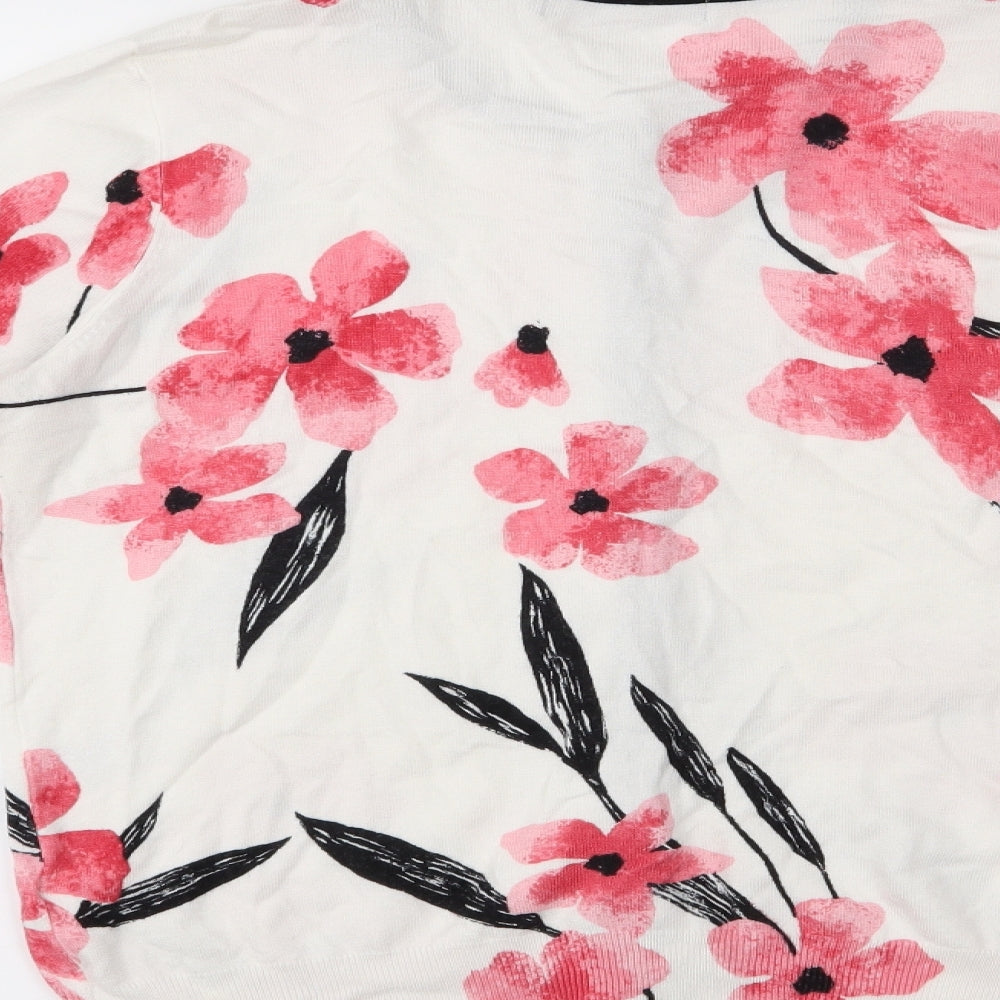 M&S Womens White Floral  Cardigan Jumper Size 14