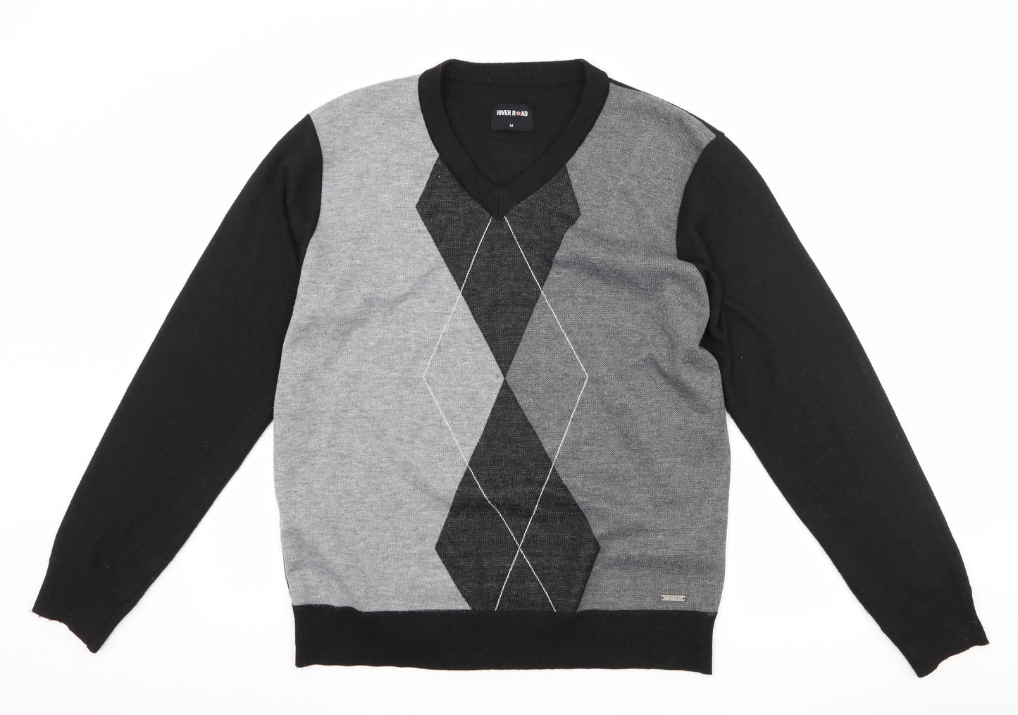 River Road Mens Black Argyle/Diamond  Pullover Jumper Size M