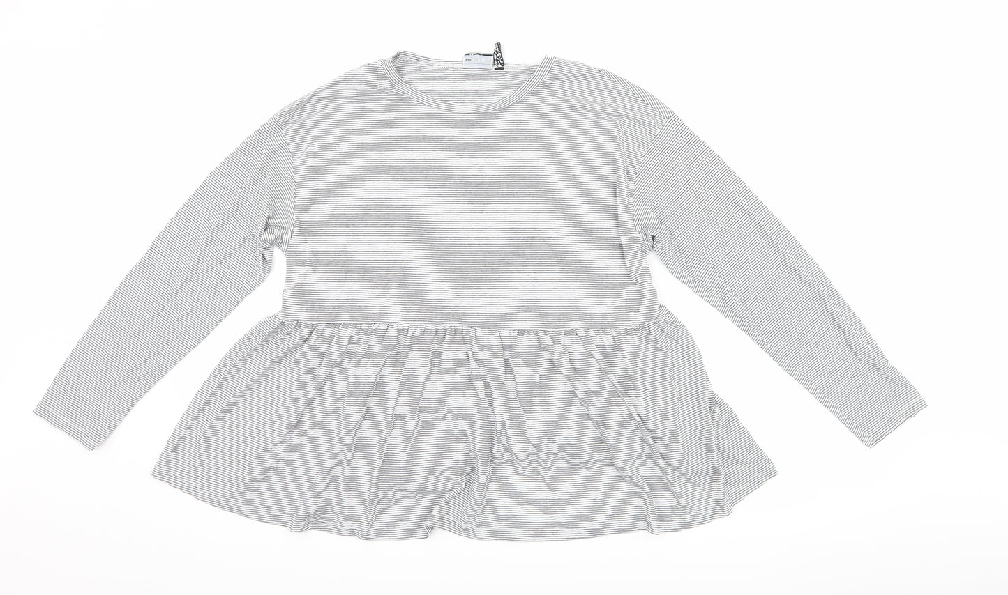 ASOS Womens White Striped  Basic T-Shirt Size 12  - Peplum Frill