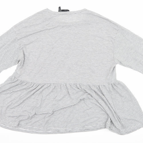ASOS Womens White Striped  Basic T-Shirt Size 12  - Peplum Frill
