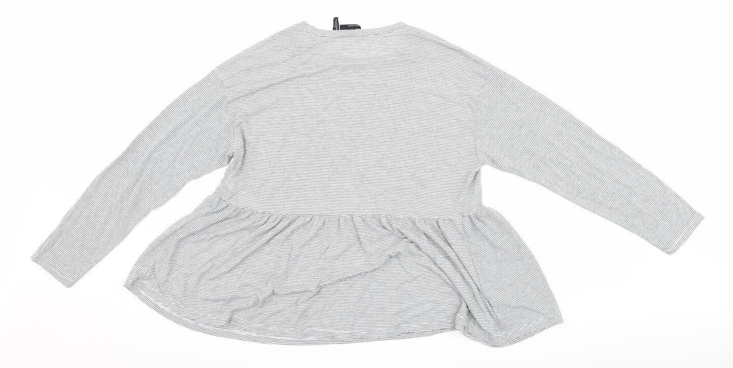 ASOS Womens White Striped  Basic T-Shirt Size 12  - Peplum Frill