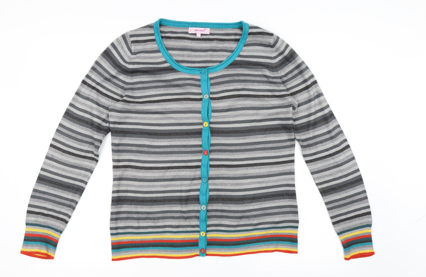 Marks and Spencer Womens Grey Striped  Cardigan Jumper Size 14