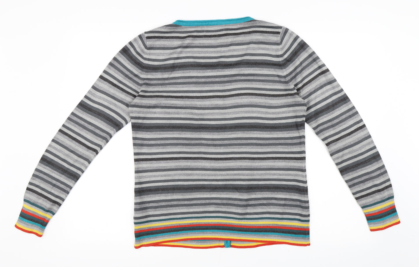 Marks and Spencer Womens Grey Striped  Cardigan Jumper Size 14