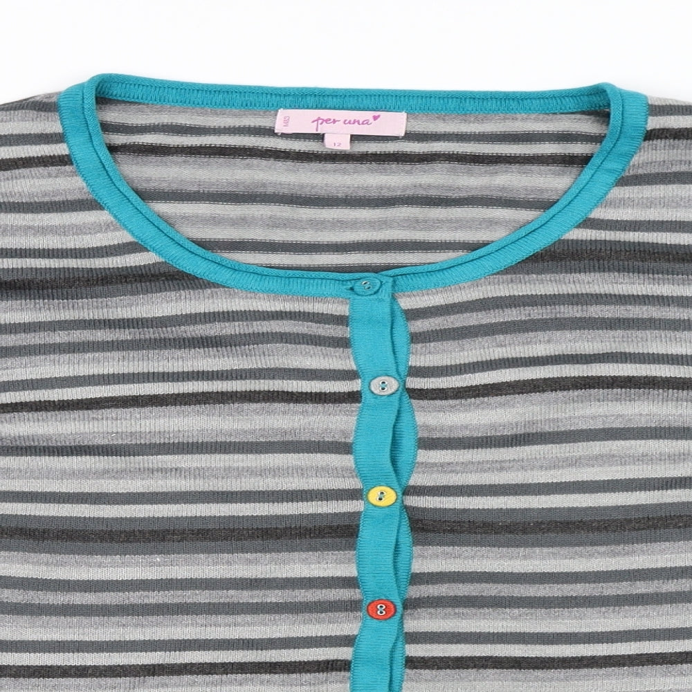 Marks and Spencer Womens Grey Striped  Cardigan Jumper Size 14